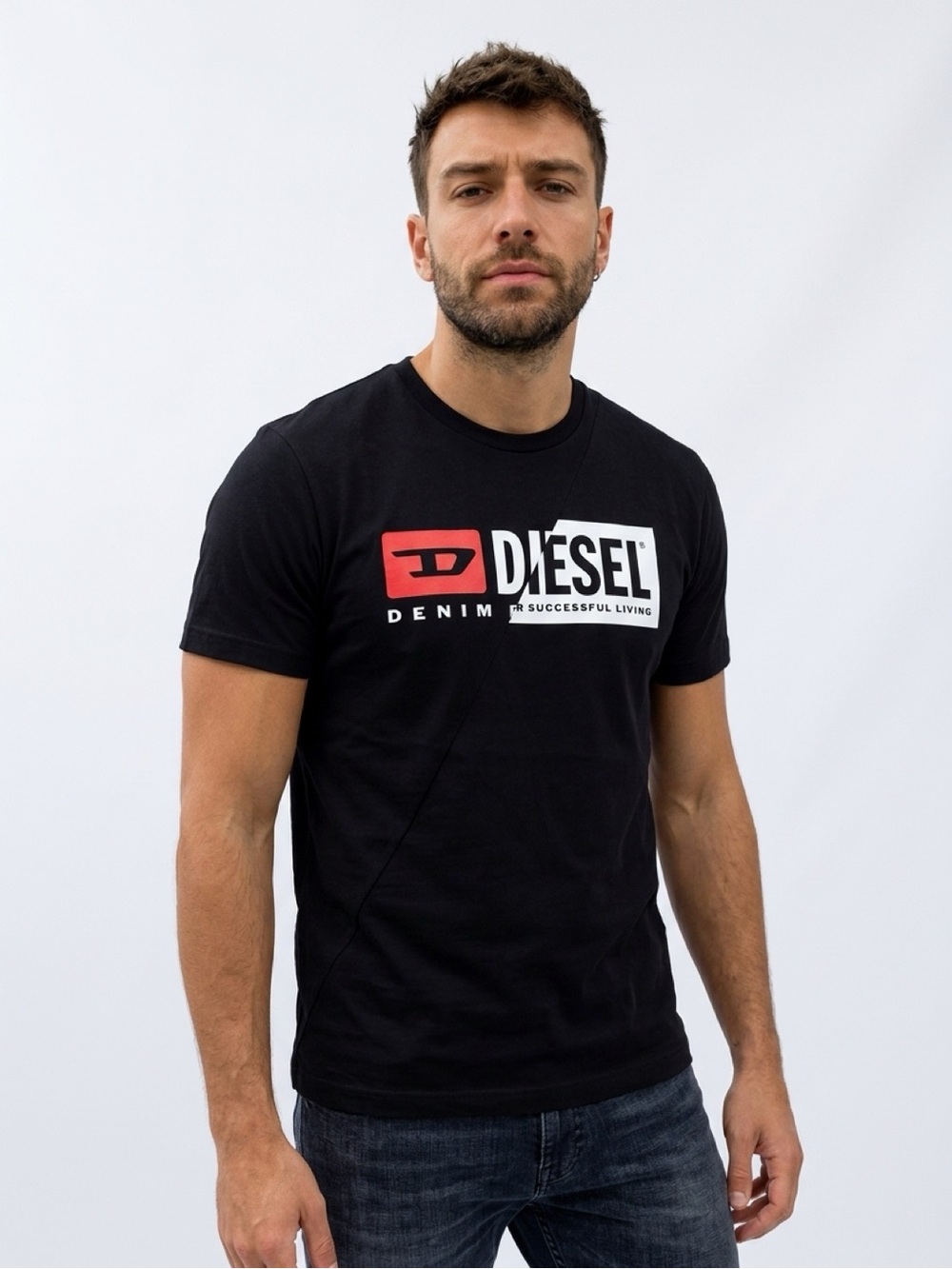 Diesel Black T-Shirt with Red and White Logo